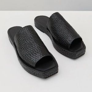 St. Agni Black Marie Woven Flatform Slides - Size 39. New in box